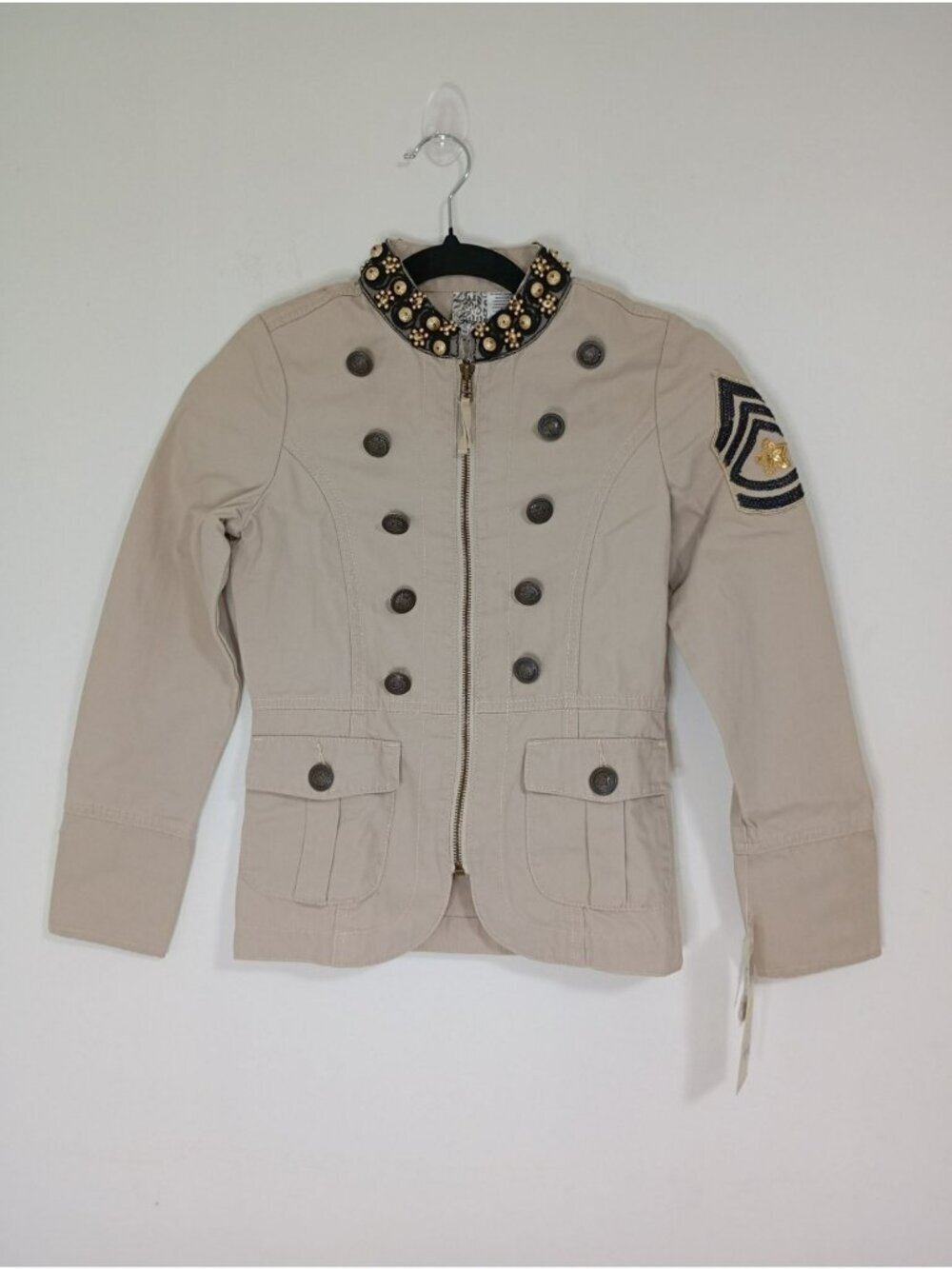 NWT Guess Girls Military-Style Jacket Sequin Patch Double-Breasted Size M 10/12
